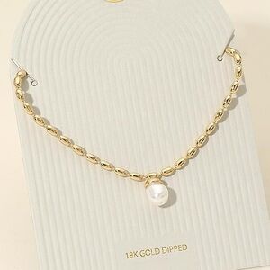 18K Gold Dipped Pearl Pendant Oval Link Chain Necklace